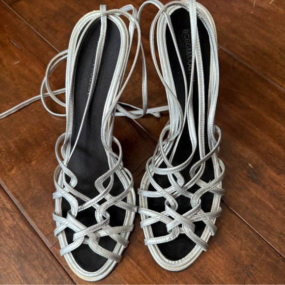 BCBGMaxAzria Metallic Silver Strappy Heels - Picture 1 of 7